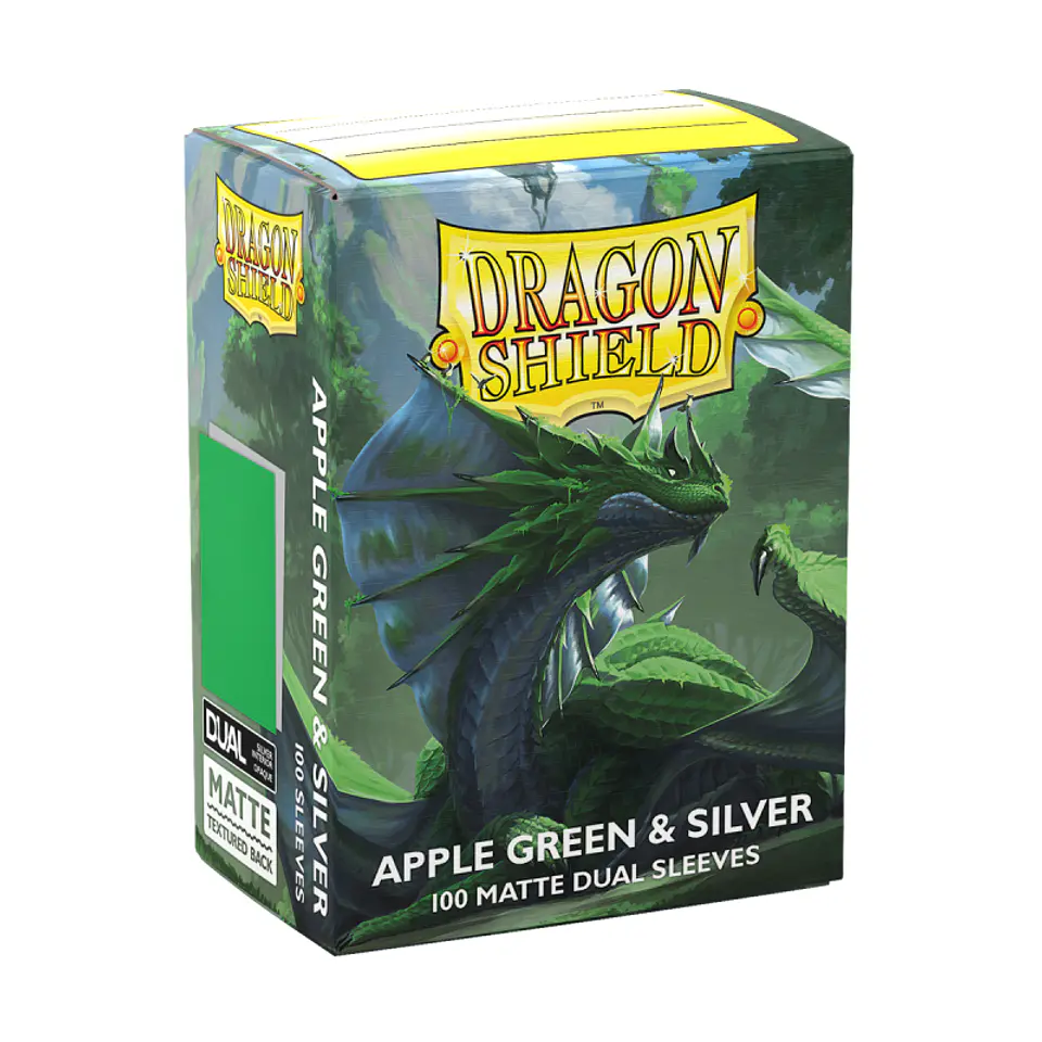 Dragon Shield - Standard Size Dual Matte Sleeves (100 Sleeves) - Applegreen & Silver 1