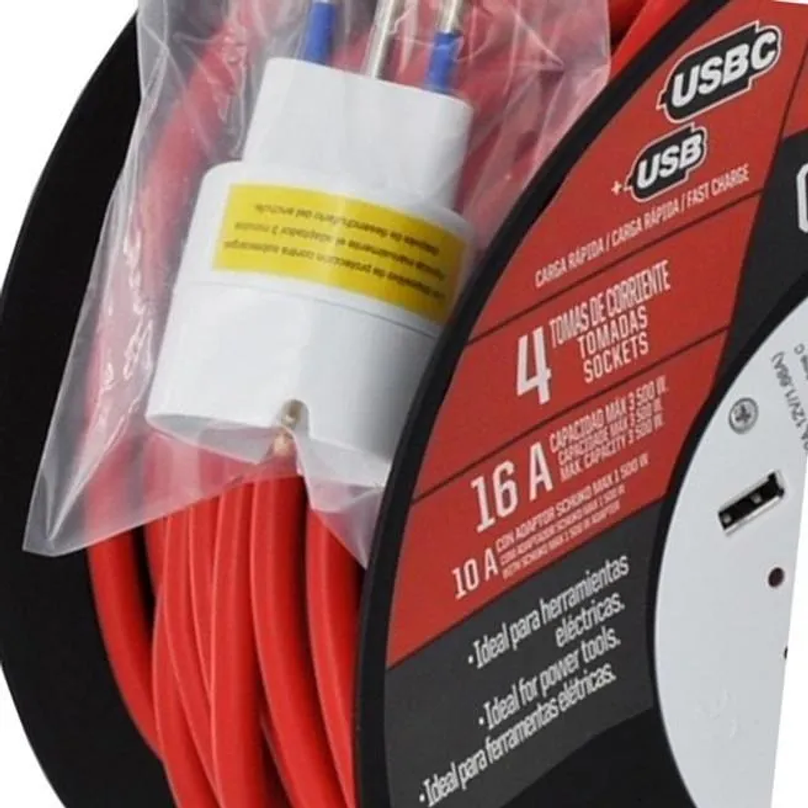Alargador Carrete Ubermann PRO 25M 16/10A Schuko, USB, USB- C 2