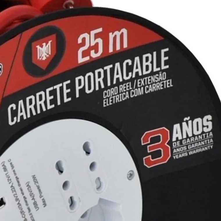 Alargador Carrete Ubermann PRO 25M 16/10A Schuko, USB, USB- C 3