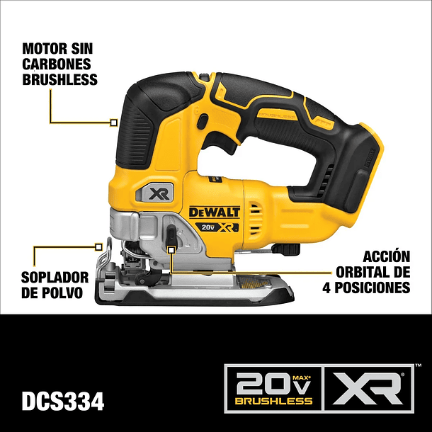 Sierra Caladora Inalámbrica 20v XR Dewalt DCS334P1 3