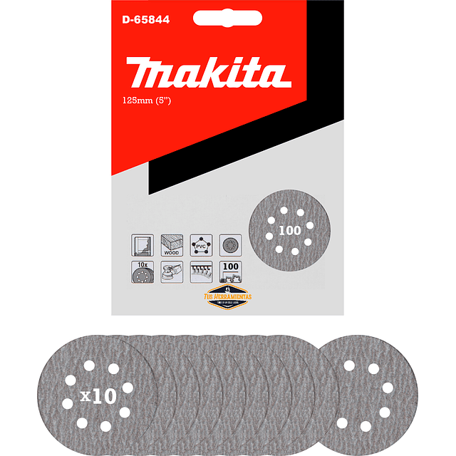 Discos Lija Velcro (10u) 125mm (5'' Grano 100 Makita D-65844