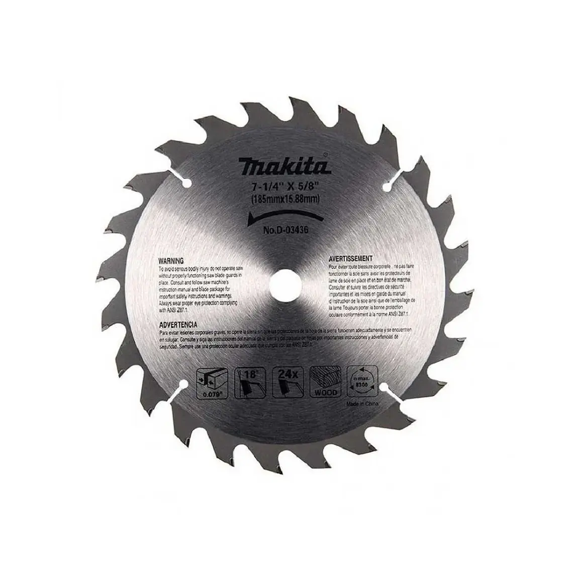 Disco Sierra Circular 7-1/4'' 24 Dientes Makita D-03436 1