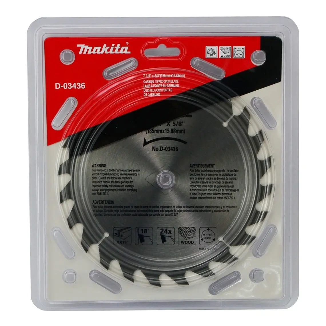 Disco Sierra Circular 7-1/4'' 24 Dientes Makita D-03436 2