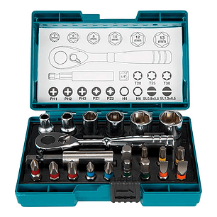 Juego De Dados 1/4 + Puntas Makita 21 Piezas B-54081