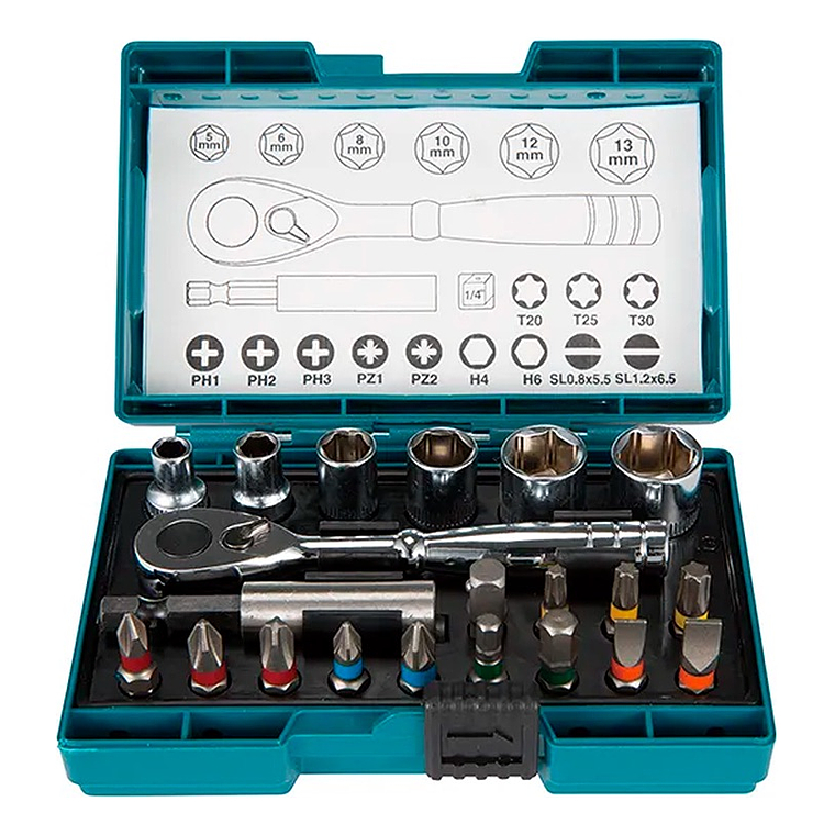 Juego De Dados 1/4 + Puntas Makita 21 Piezas B-54081 1