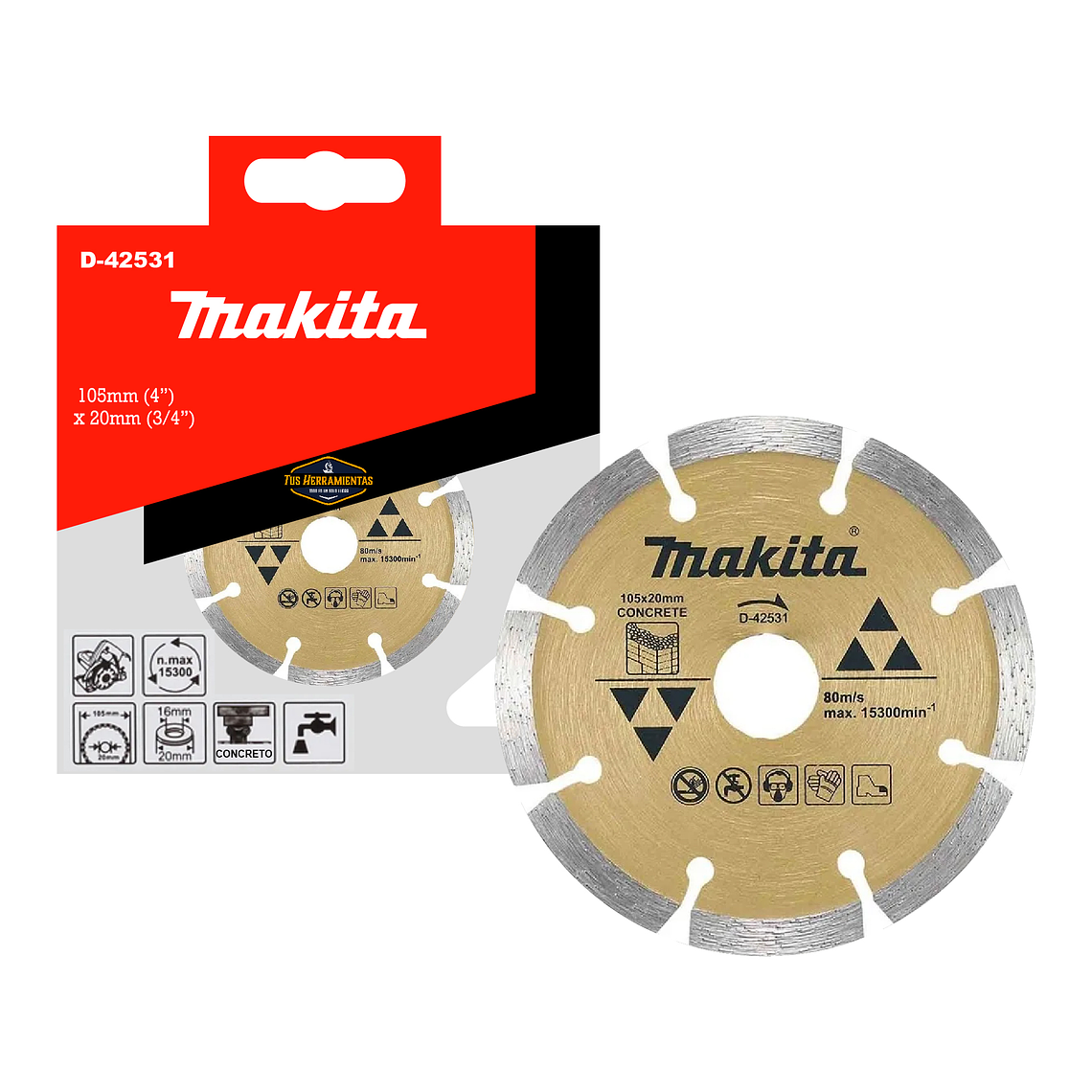 Disco Diamantado Segmentado 105x20mm + Anillo Makita D-42531 1