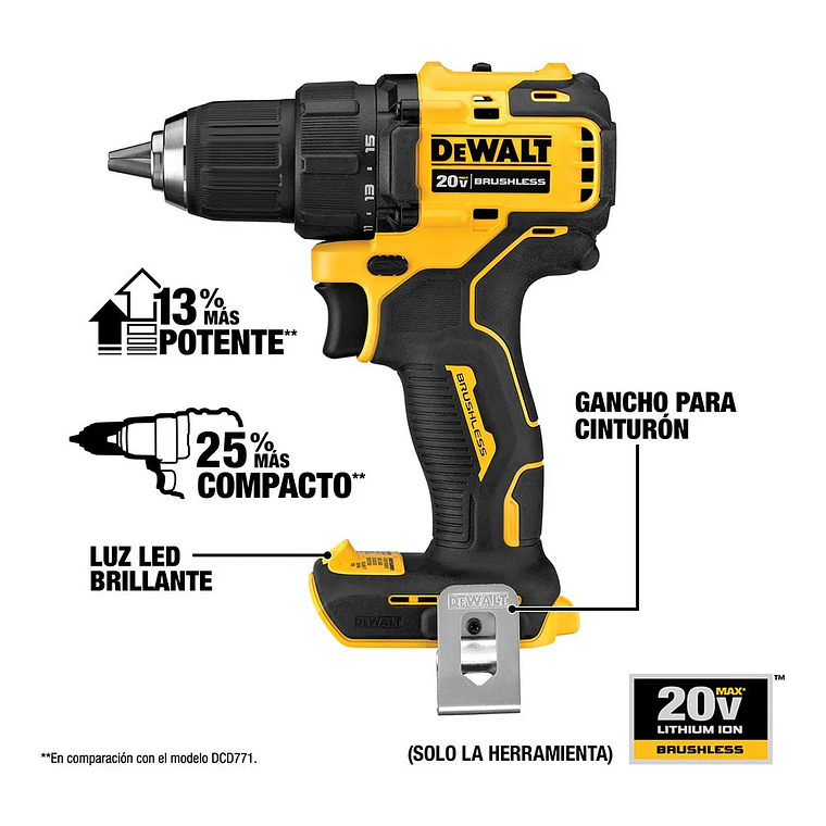 Taladro Atornillador Atomic 20v + 2 Bat Dewalt Dcd708d2-b2 3