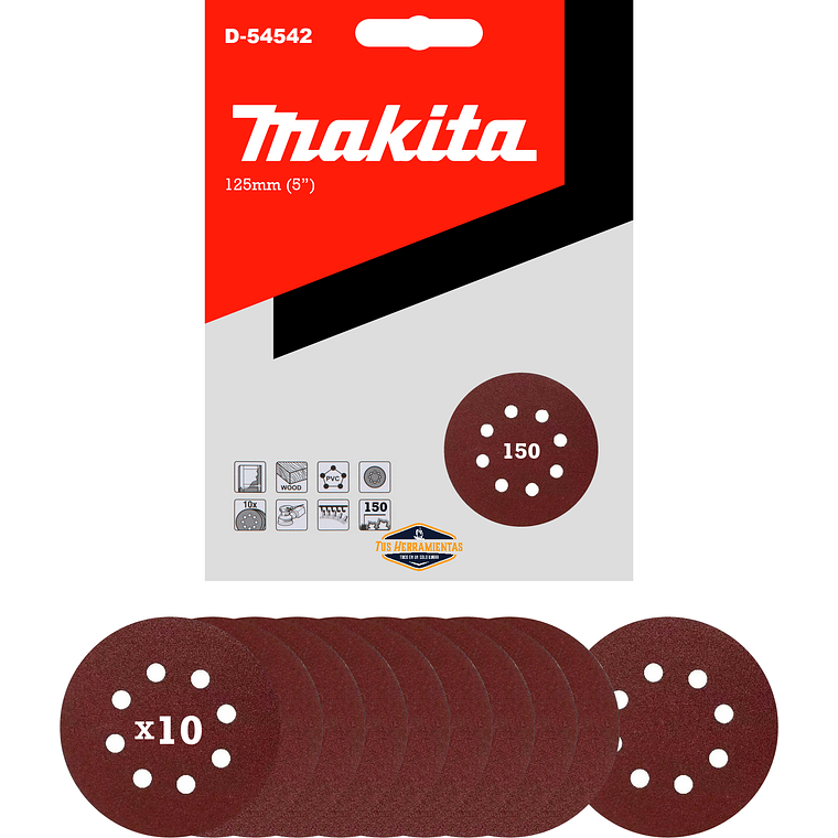 Lijadora Roto Orbital 125mm Makita M9204b + 10 Lijas G-150 5