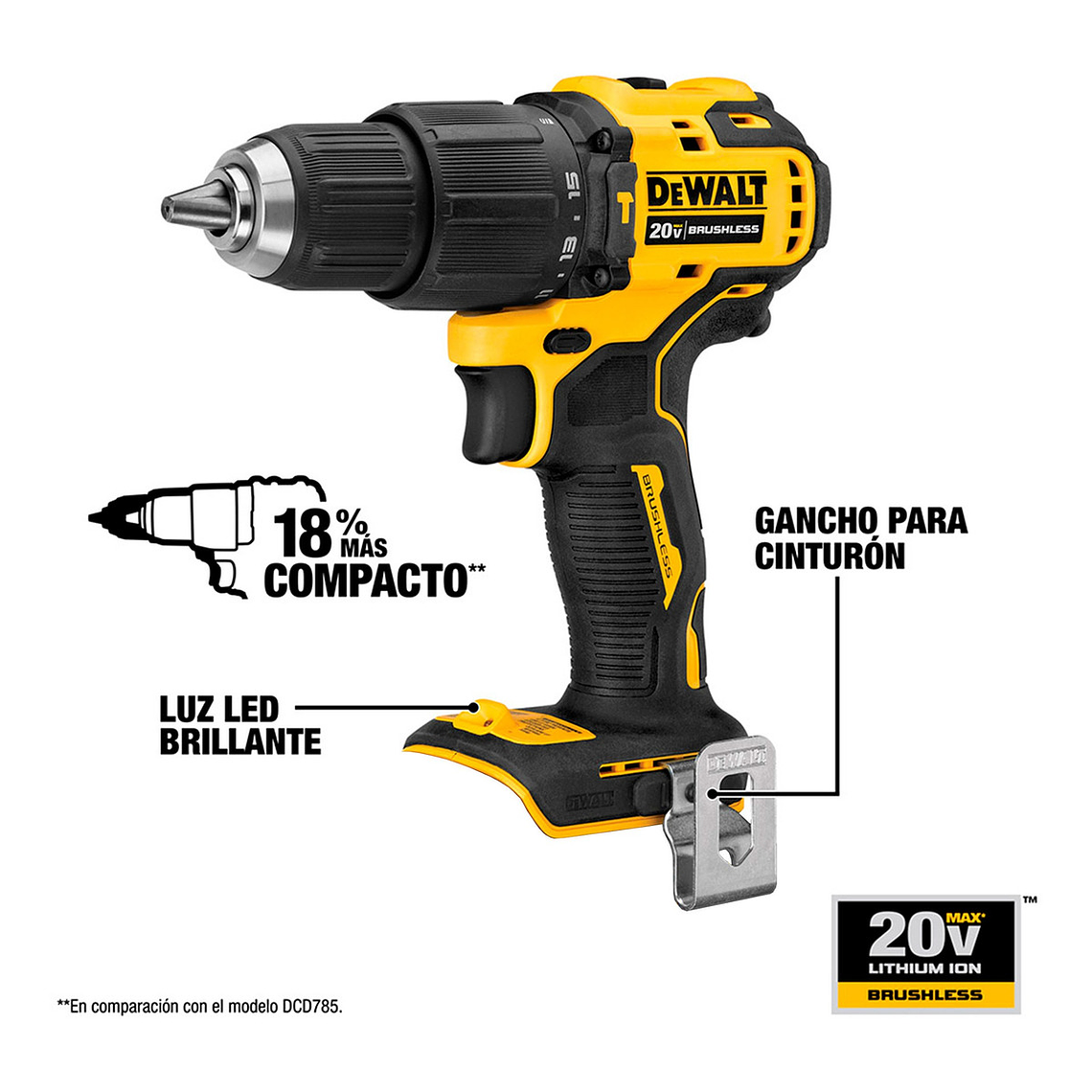 Taladro Percutor Atomic 1/2' 20v + 2 Bat Dewalt Dcd709d2-b2 3