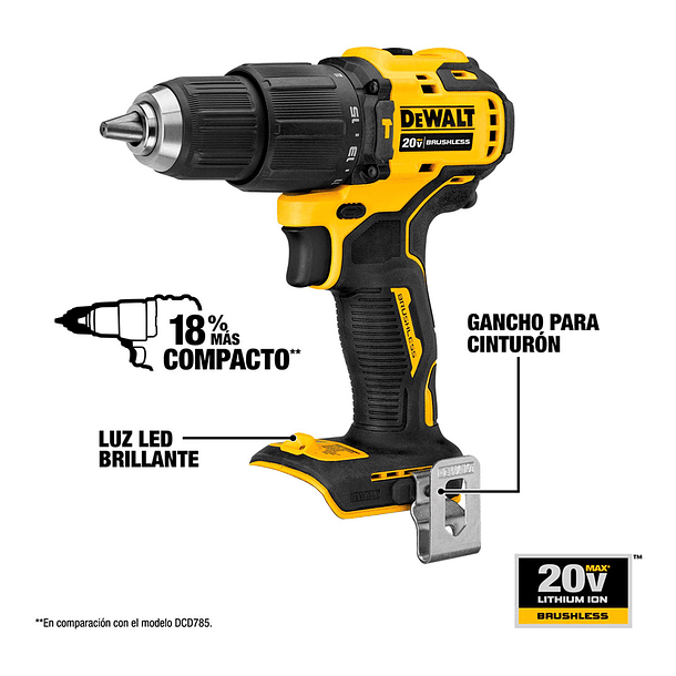 Taladro Percutor Atomic 1/2' 20v + 2 Bat Dewalt Dcd709d2-b2 3