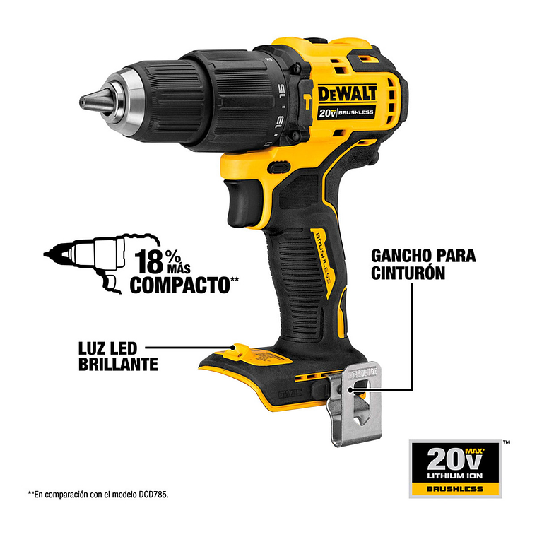 Taladro Percutor Atomic 1/2' 20v + 2 Bat Dewalt Dcd709d2-b2 3