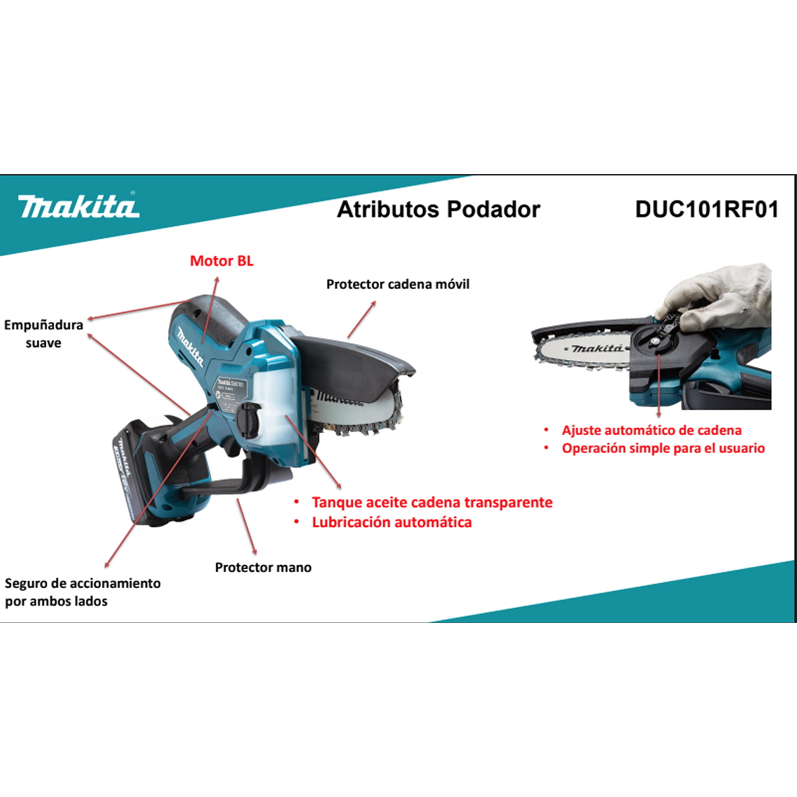 Motosierra de mano 18V Makita DUC101RF01 Makita +Bat+ Carg 4