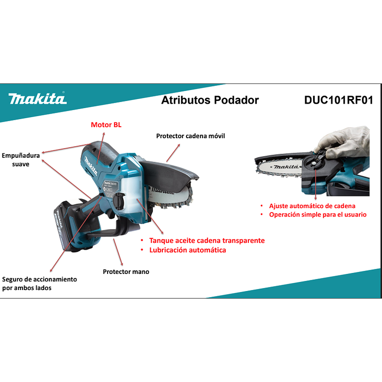 Motosierra de mano 18V Makita DUC101RF01 Makita +Bat+ Carg 4