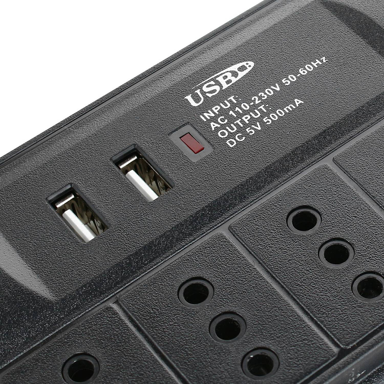 Alargador 6 tomas con 2 puertos USB e interruptor On Off 3 m 4