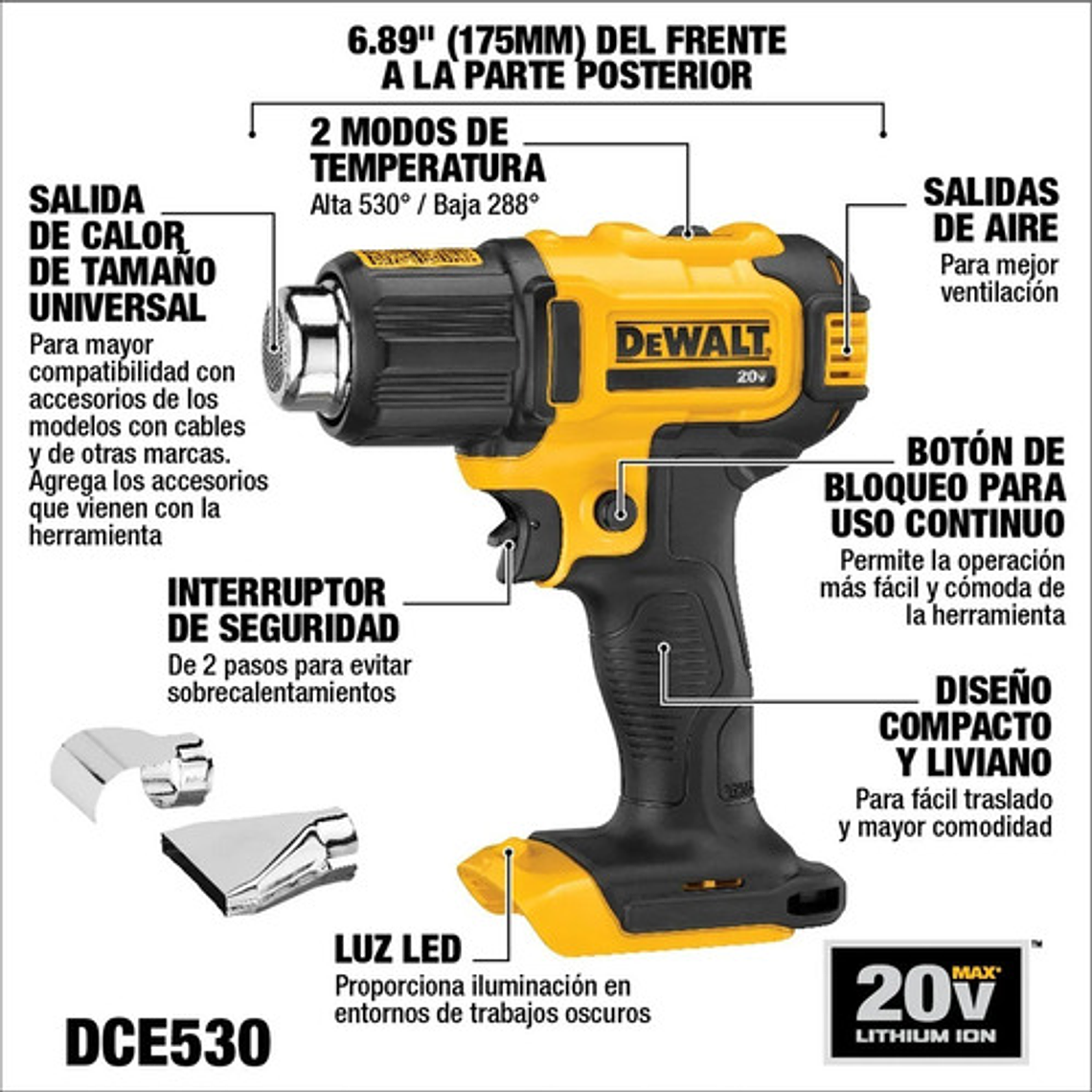 Pistola De Calor 20v Sin Batería Dewalt Dce530b 3