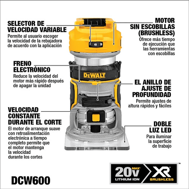 Router Compacto Inalámbrico 20v Max XR Brushless DCW600B 2