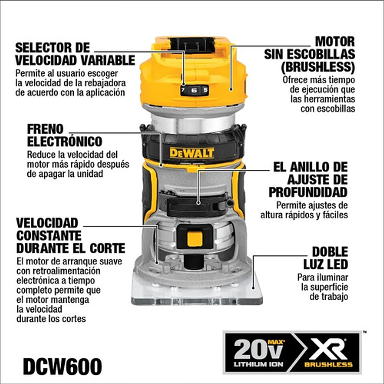 Router Compacto Inalámbrico 20v Max XR Brushless DCW600B 2