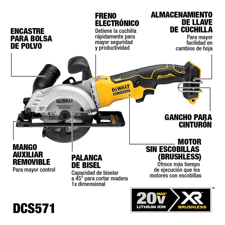 Sierra circular Brushless Dewalt DCS571B 20V Sin Baterias 3