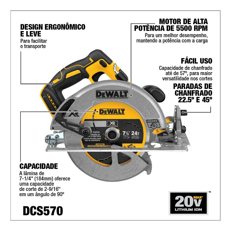 Sierra Circular 7-1/4 20v XR 2 Bat 5ah Dewalt DCS570H2 3