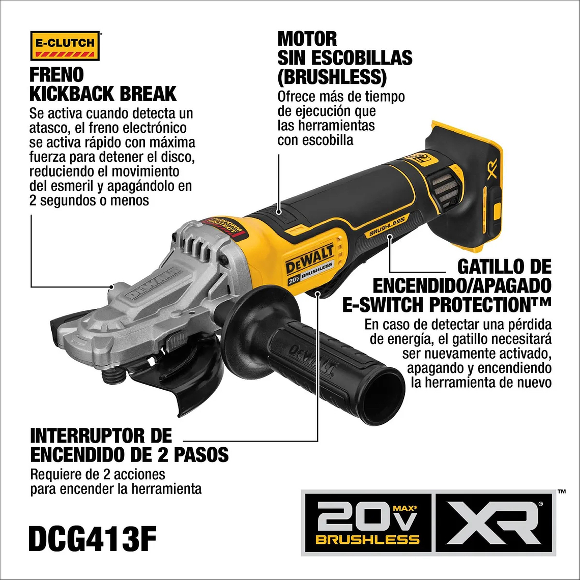 Esmeril De Cabeza Plana 5 20v Sin Batería Dewalt Dcg413fb 4