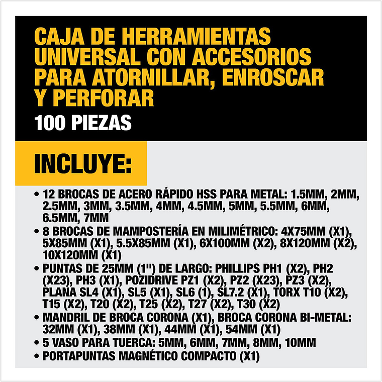 Set 100 Piezas Atornillar Y Perforar Dewalt Dt71569-qz 5