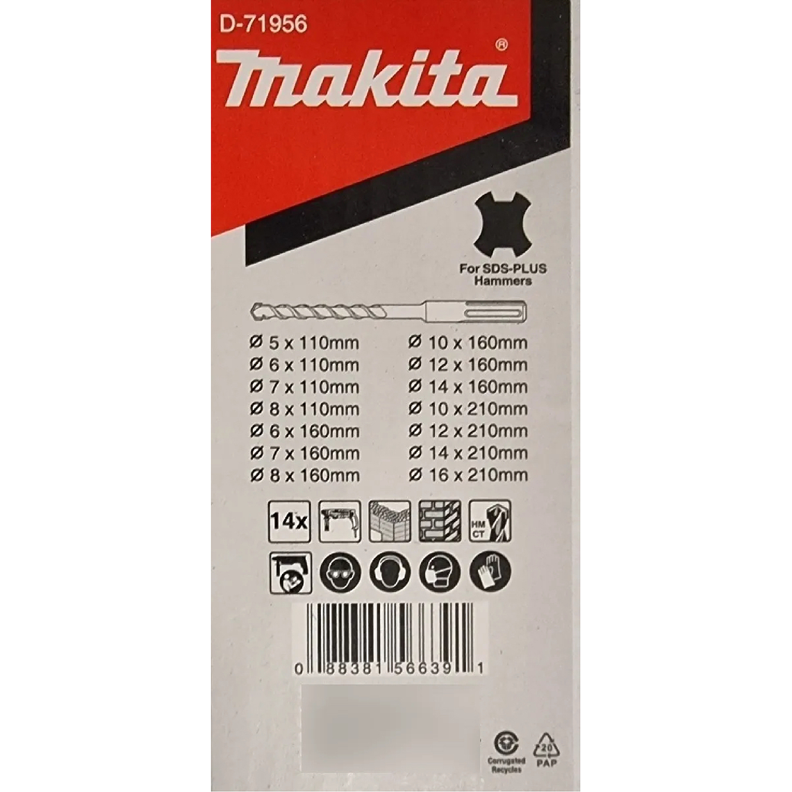 Set Brocas Sds Plus 14 Piezas Makita D-71956 5