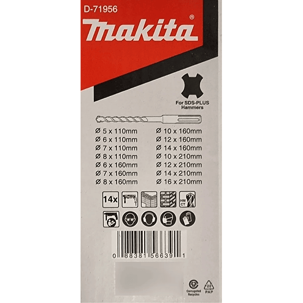 Set Brocas Sds Plus 14 Piezas Makita D-71956 5