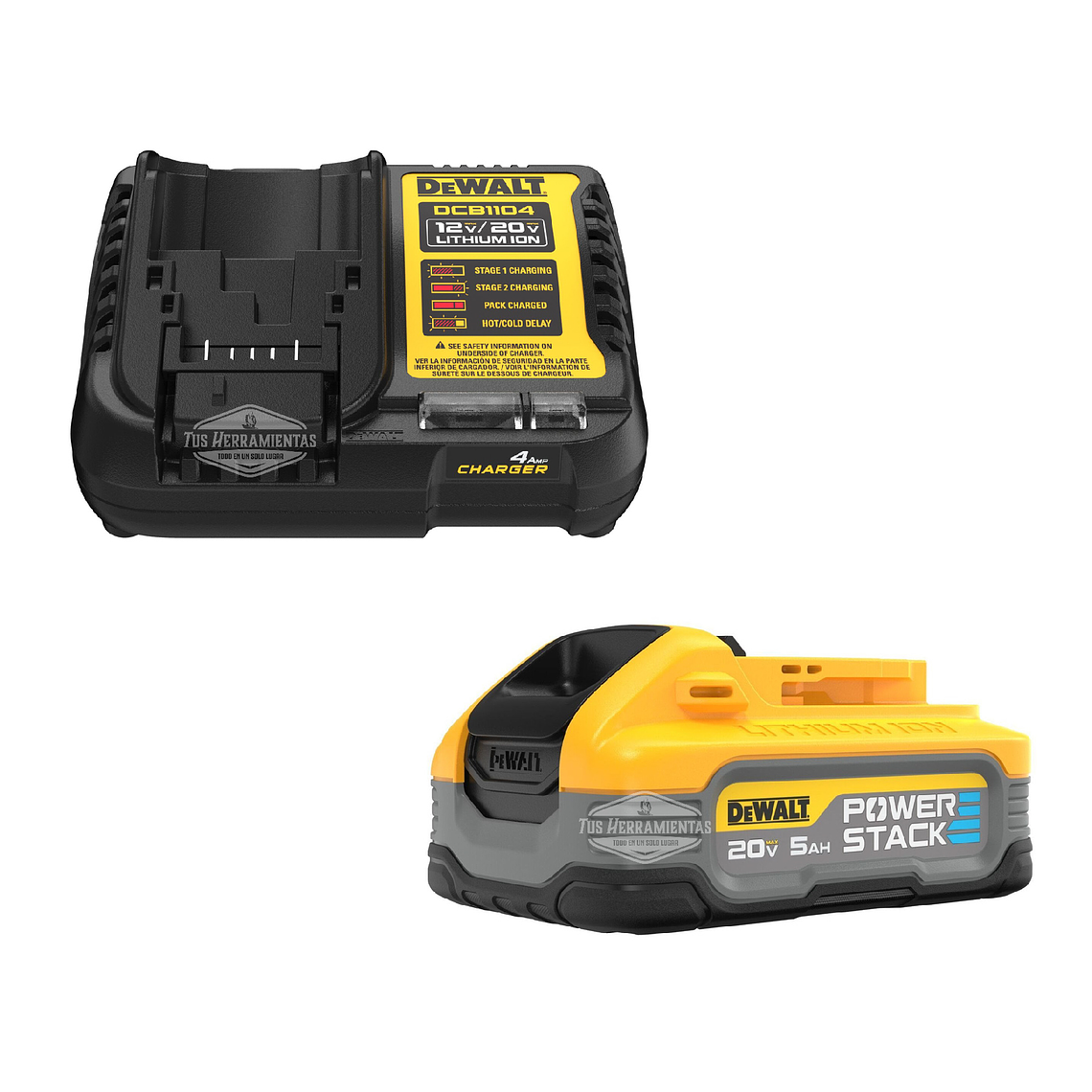 Cargador Dcb1104 + Bateria Power Stack 5 Ah 20v Dewalt 2