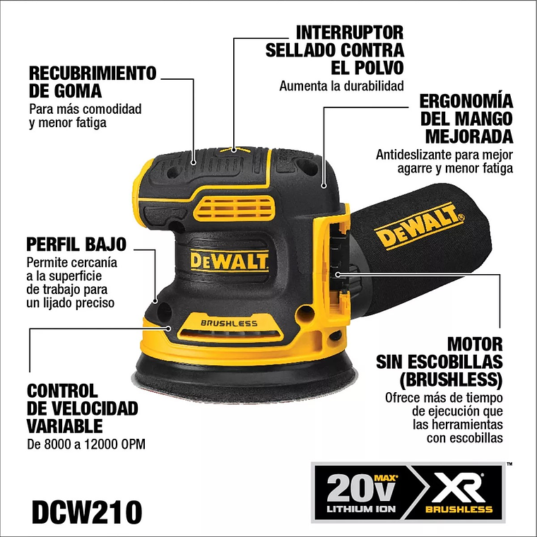 Lijadora Orbital Inalámbrica 20v Brushless Dcw210b S/bateria 4