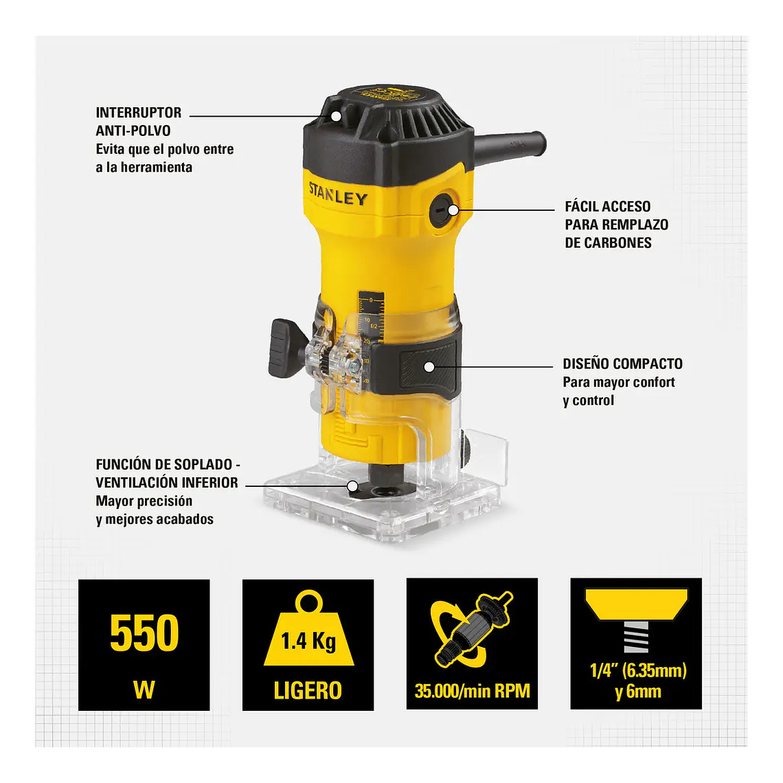 Rebajadora 550w 1/4 Stanley St55-b2c 4
