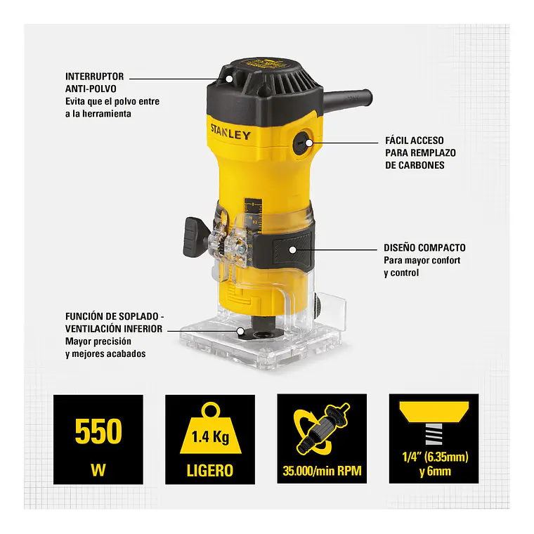Rebajadora 550w 1/4 Stanley St55-b2c 4