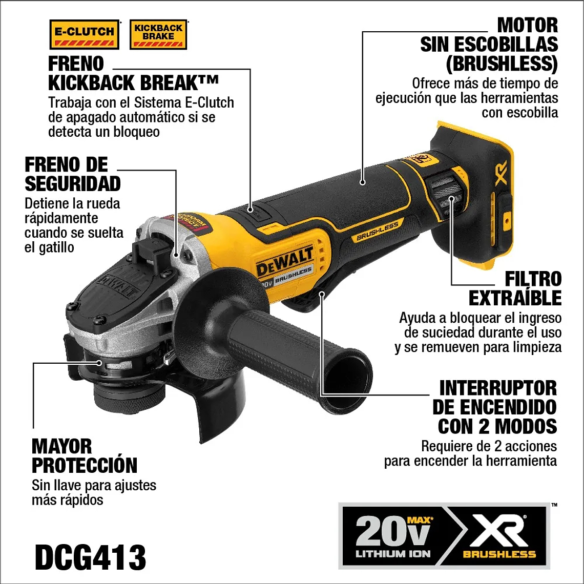 Esmeril Angular 4-1/2 20v + 2 Bat 4ah Dewalt Dcg413M2 4