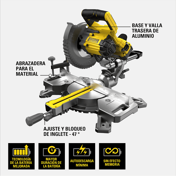 Sierra Ingleteadora 7-1/4 20v Stanley Scm701-b2 Sin Baterias 4
