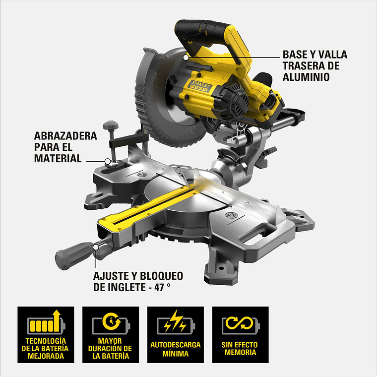 Sierra Ingleteadora 7-1/4 20v Stanley Scm701-b2 Sin Baterias 4