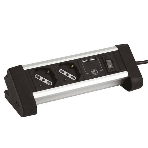 Alargador Zapatilla Para Escritorio 2 Tomas + 2 Puertos Usb 3