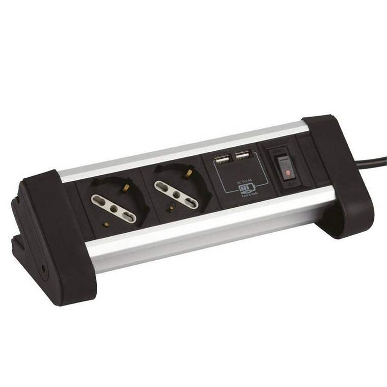 Alargador Zapatilla Para Escritorio 2 Tomas + 2 Puertos Usb 3