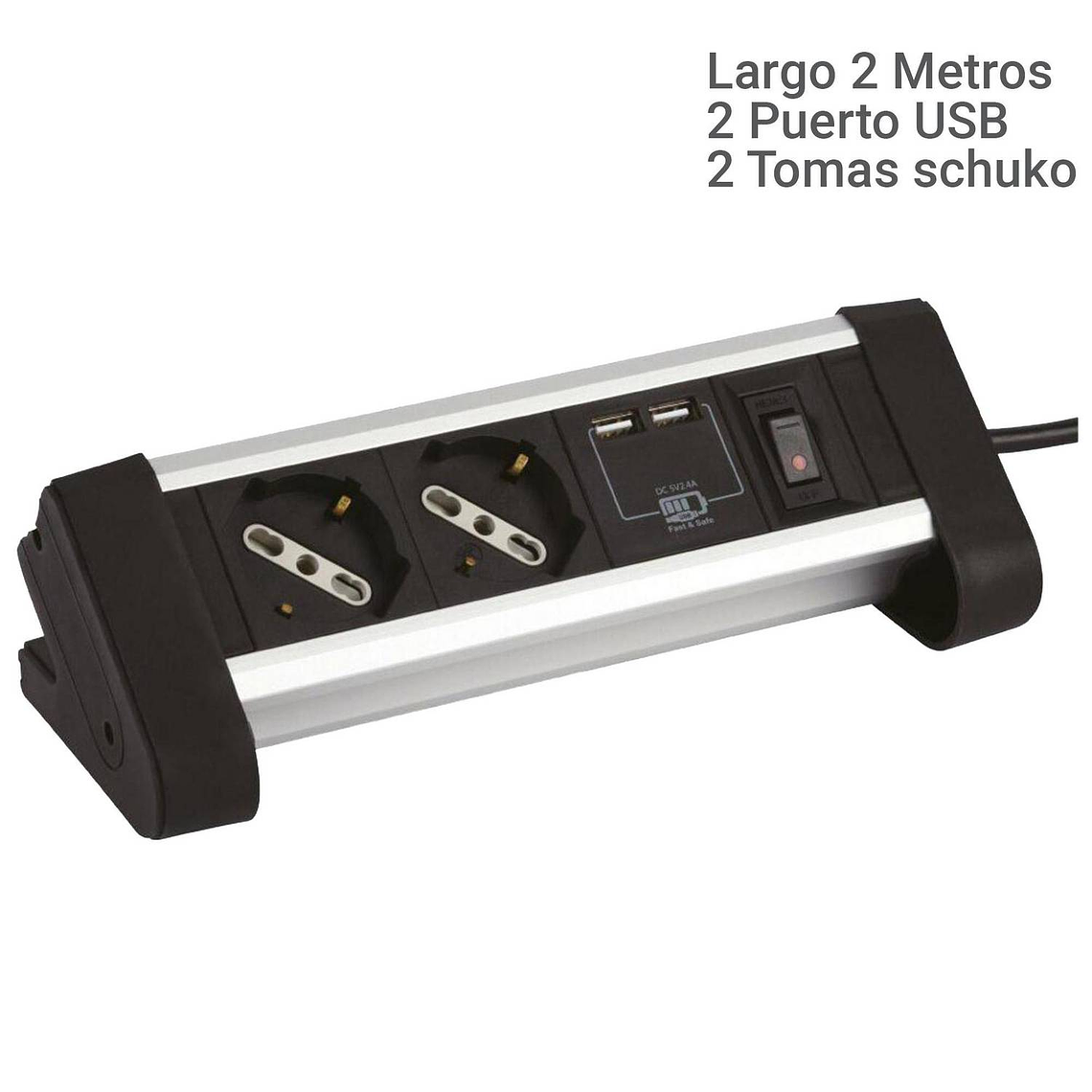 Alargador Zapatilla Para Escritorio 2 Tomas + 2 Puertos Usb 5