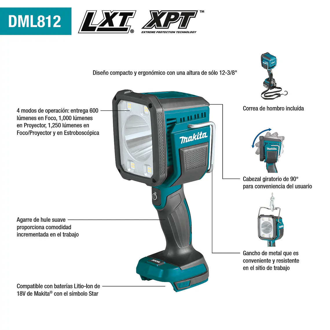 Linterna Inalámbrica Makita 18v 1.250lm DML812 Sin Batería 6