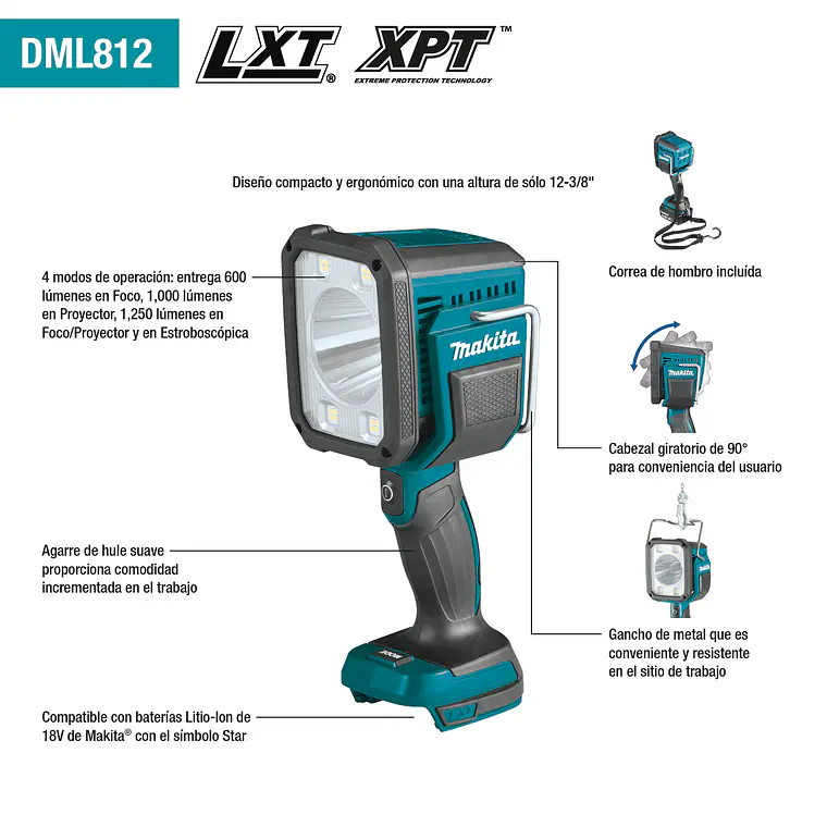 Linterna Inalámbrica Makita 18v 1.250lm DML812 Sin Batería 6