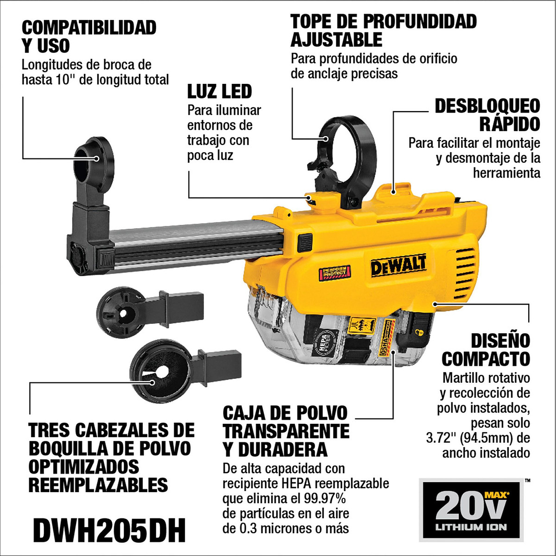 Extractor De Polvo 20v Sds Plus Dewalt Dwh205dh 3