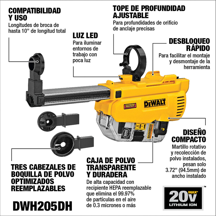 Extractor De Polvo 20v Sds Plus Dewalt Dwh205dh 3