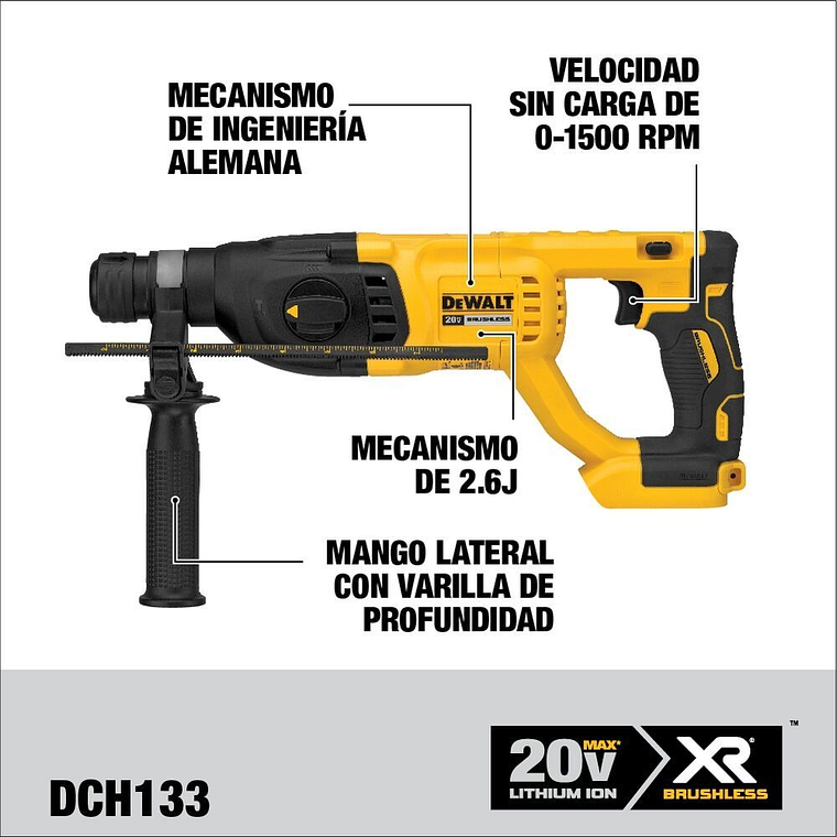 Rotomartillo 20v + 2 Baterías + Cargador Dewalt Dch133m2-b2 5