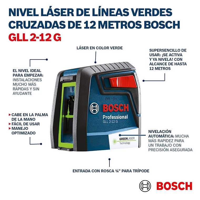 Nivel Laser Verde Bosch Gll 2-12g De Lineas Cruzadas 8