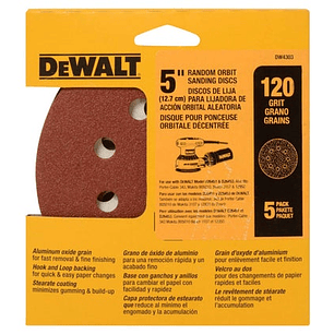 Set 5 Lijas De 5 (125 Mm) Dewalt Dw4303 Grano 120
