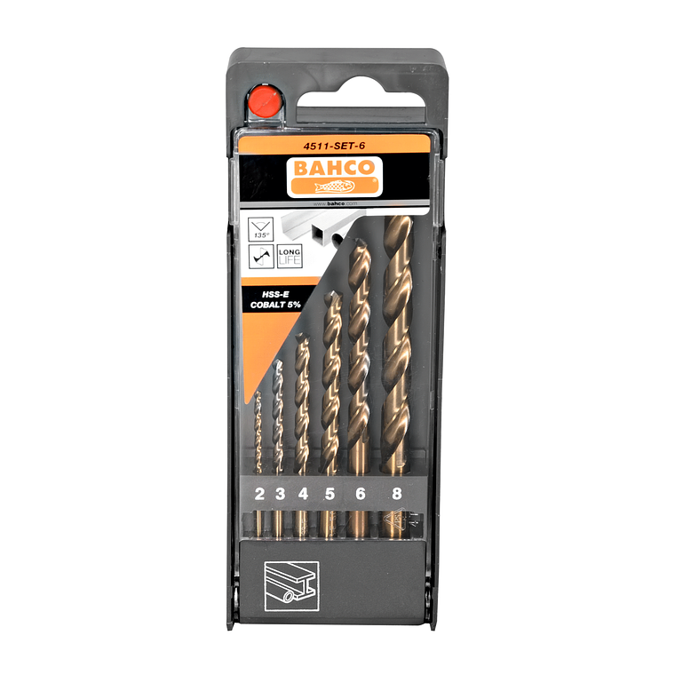 JUEGO DE BROCAS BAHCO HSS-CO 2-8 MM 6 PZAS. 4511-SET-6 1