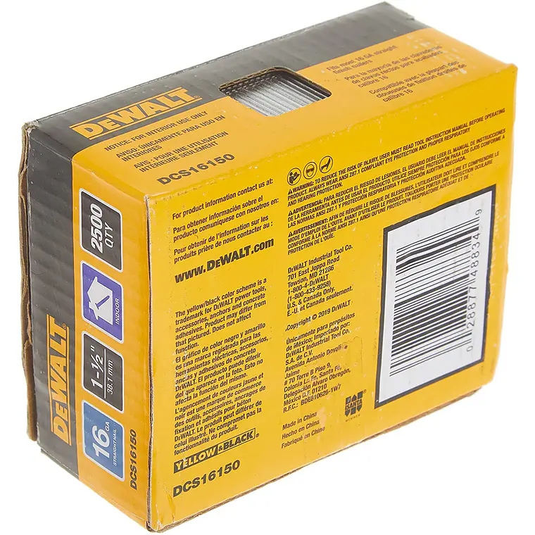 Caja De 2500 Clavos Rectos 1-1/2 Pulg 16ga Dewalt DCS16150 5