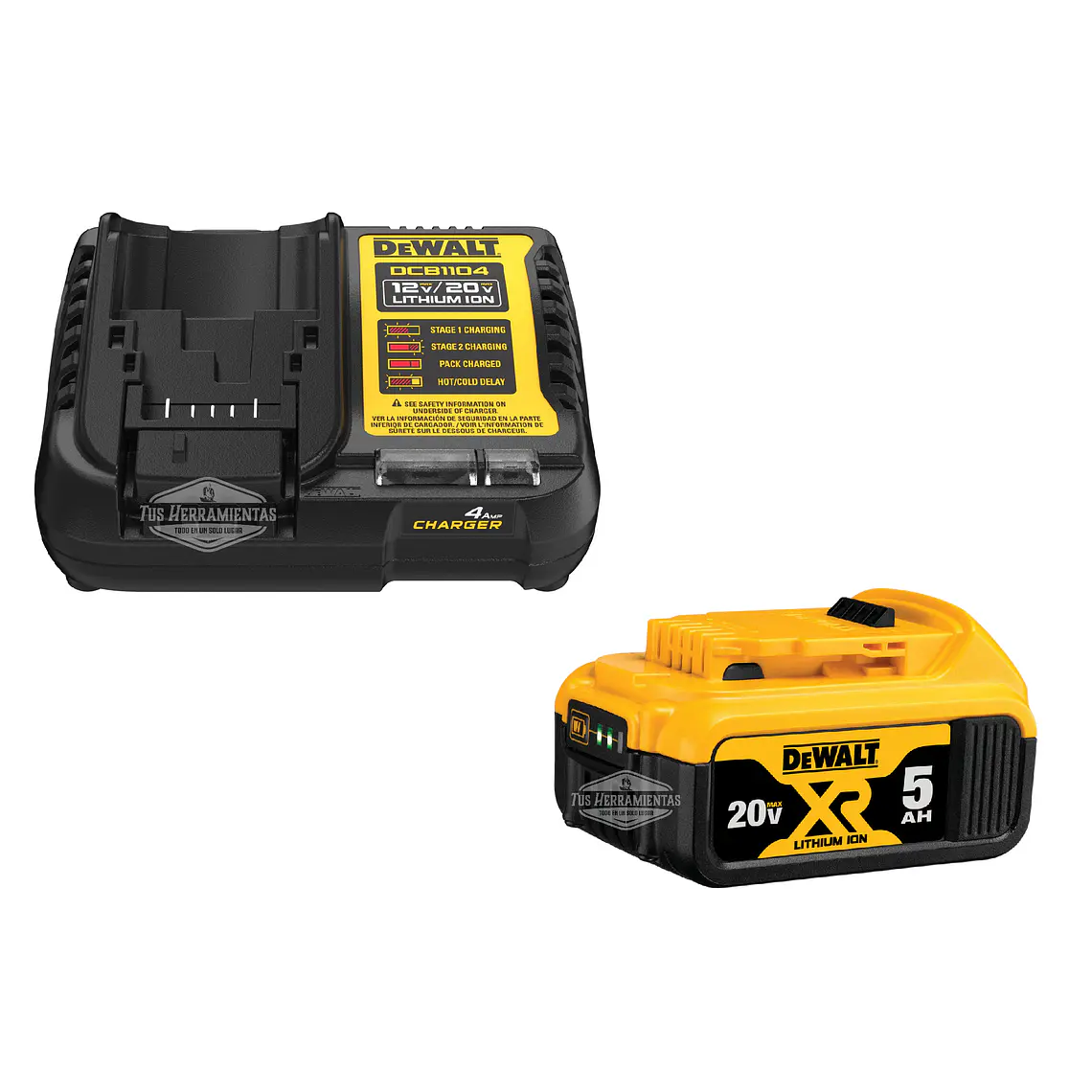 Kit Batería Xr 20v 5ah /  Cargador Rápido Dcb1104 Dewalt 2