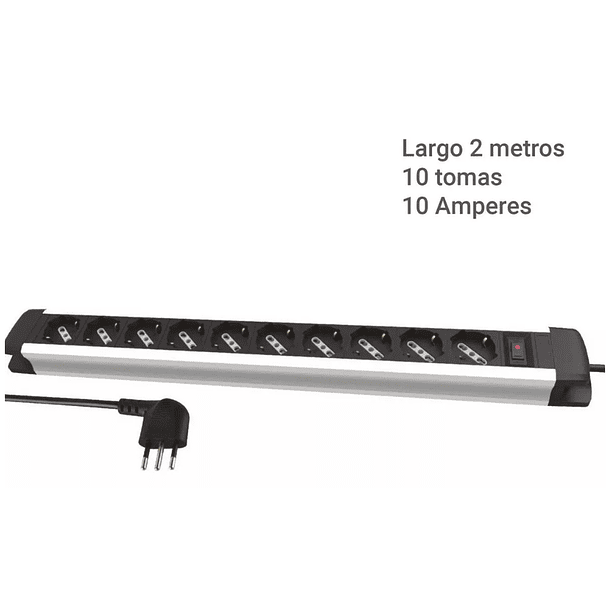 Zapatilla Alargador Profesional 10 Tomas Schuko Cable 2mts 6