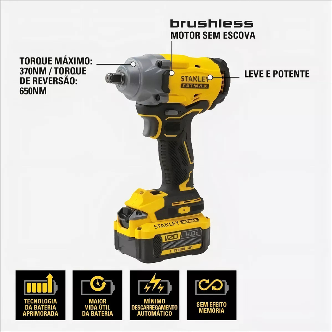 Kit Llave De Impacto 1/2 (13mm) 20v + 2 Baterías Stanley 2