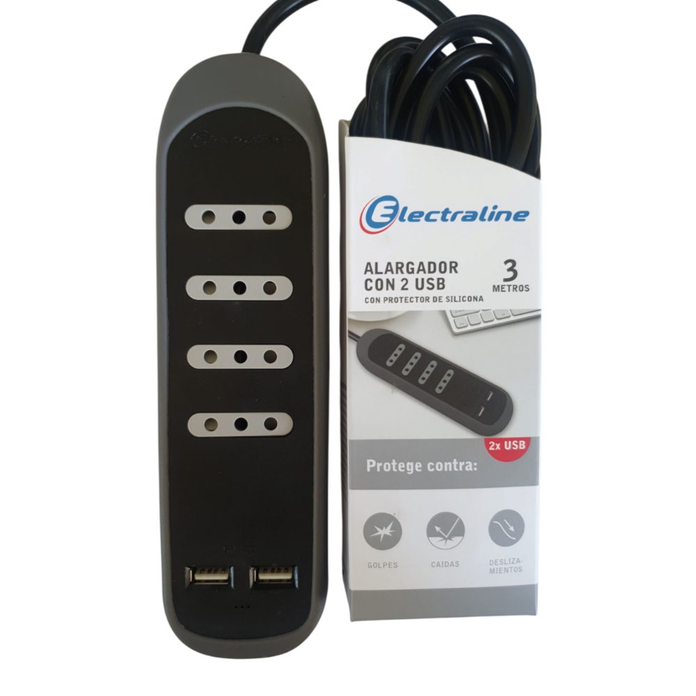 Alargador 2 USB 4 Toma(s) 3 m Negro